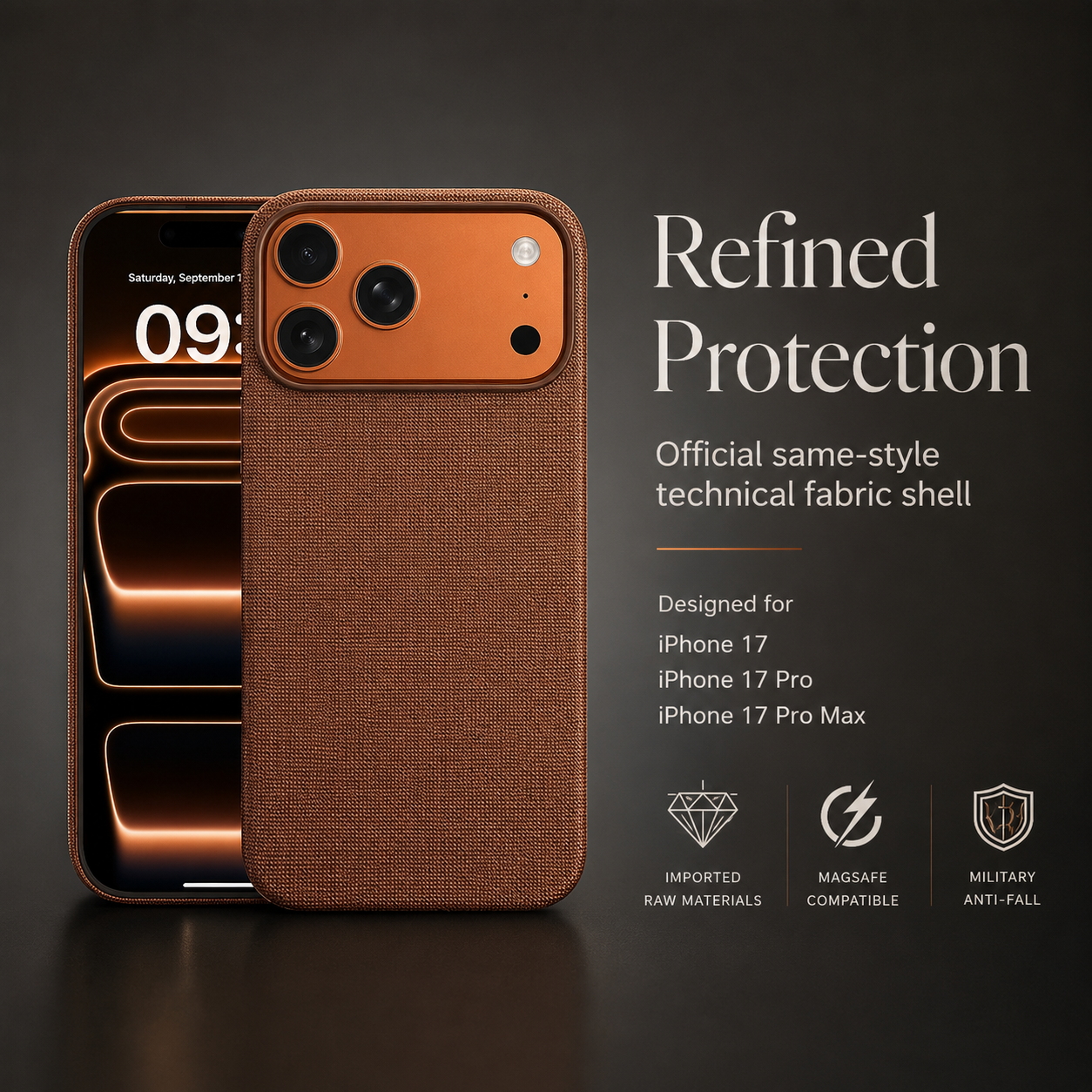 Premium iPhone Case MagSafe Compatible Business Cover with Polyester Fiber Design, Full Protection, Camera Lens Protection, Secure Grip and Shockproof Build