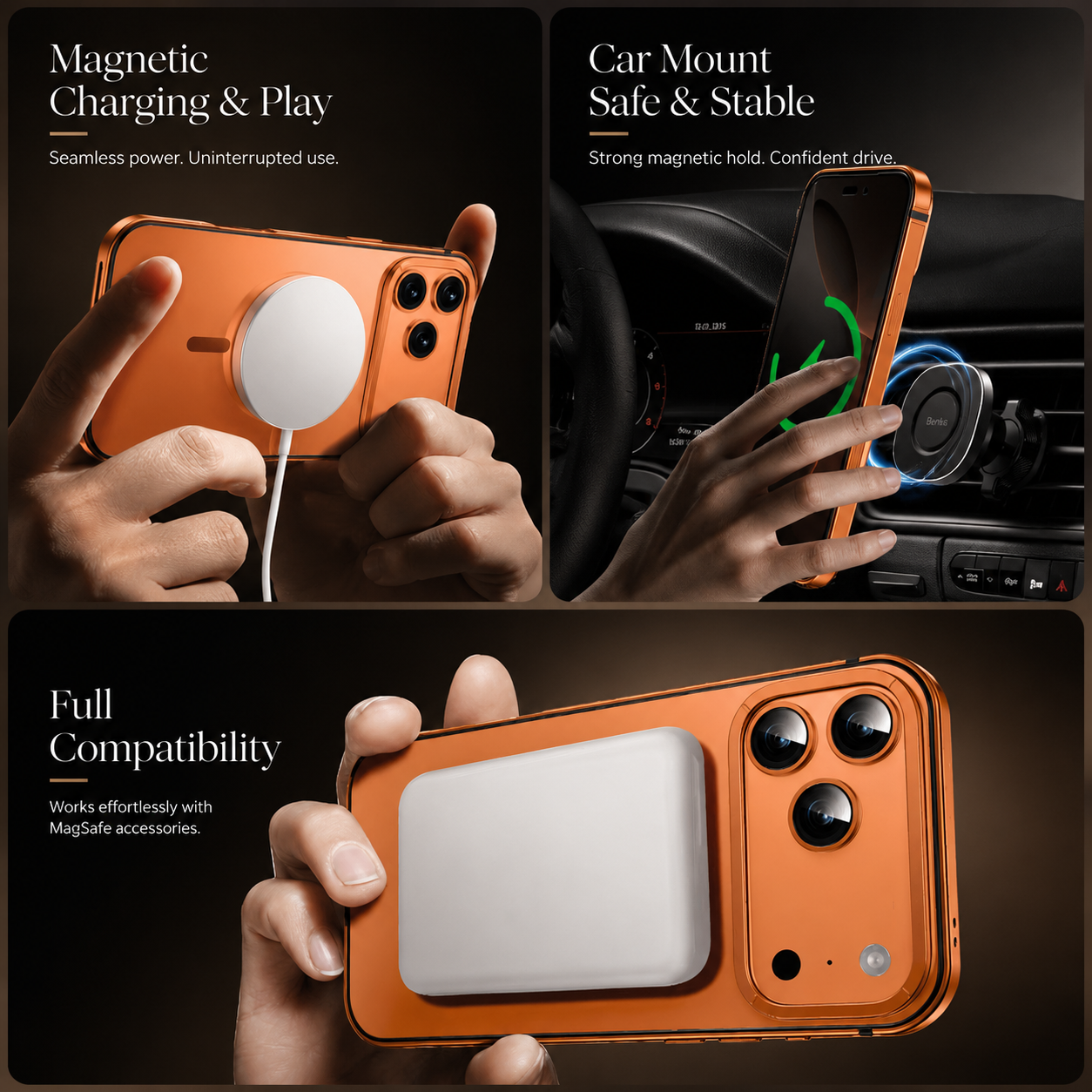 Premium iPhone Case MagSafe Compatible Camera Lens Protection Aluminum Alloy Shockproof Cover Magnetic Glass Guard Anti Scratch Matte Slim Design