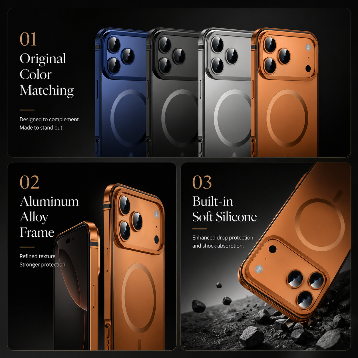 Premium iPhone Case MagSafe Compatible Camera Lens Protection Aluminum Alloy Shockproof Cover Magnetic Glass Guard Anti Scratch Matte Slim Design