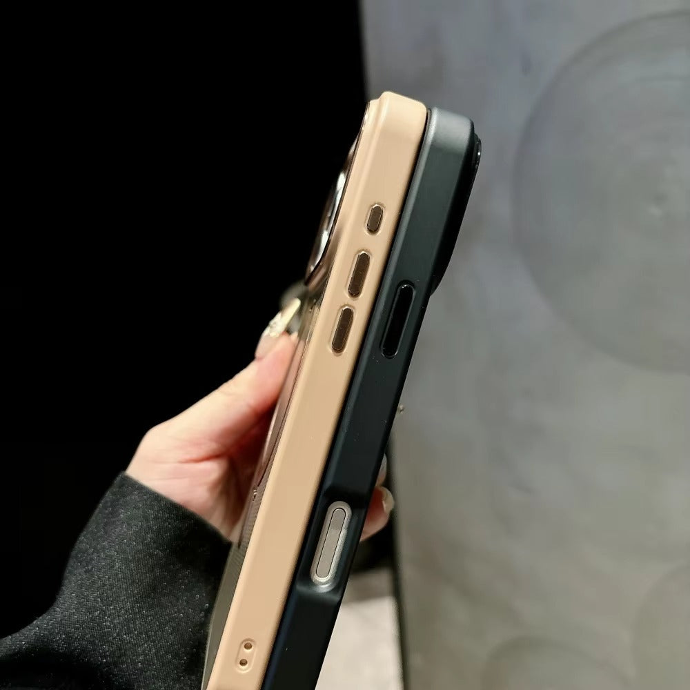 Premium iPhone Case MagSafe Compatible Camera Lens Protection Carbon Fiber Texture Magnetic Stand Holder Shockproof PC Cover Anti Fingerprint Design