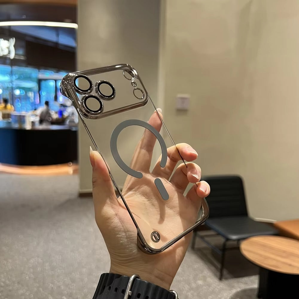 Premium iPhone Case MagSafe Compatible Camera Lens Protection Frameless Transparent PC Cover Anti Scratch Anti Fingerprint Dustproof Slim Design