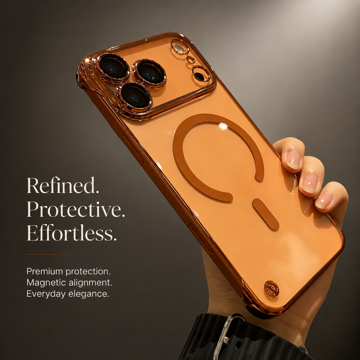 Premium iPhone Case MagSafe Compatible Camera Lens Protection Frameless Transparent PC Cover Anti Scratch Anti Fingerprint Dustproof Slim Design