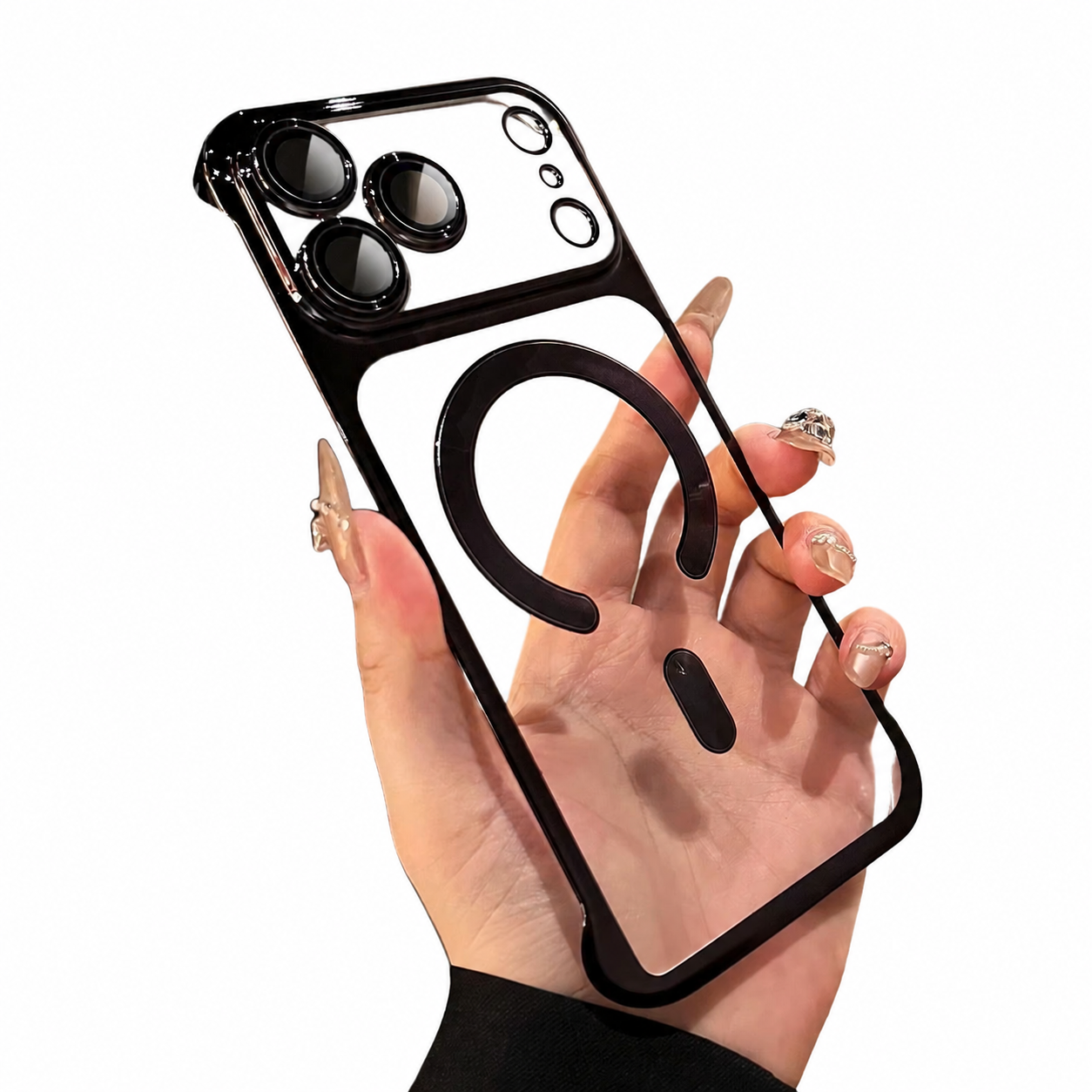 Premium iPhone Case MagSafe Compatible Camera Lens Protection Frameless Transparent PC Cover Anti Scratch Anti Fingerprint Dustproof Slim Design