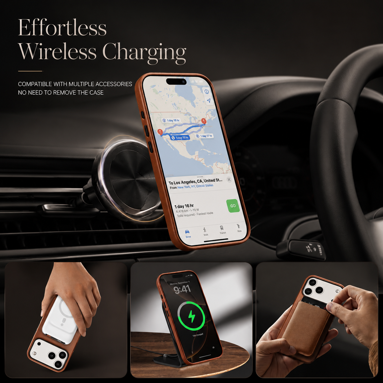 Premium iPhone Case MagSafe Compatible Camera Lens Protection Genuine Leather Shockproof Full Coverage Cover Anti Fingerprint Non Slip Wireless Charging Design