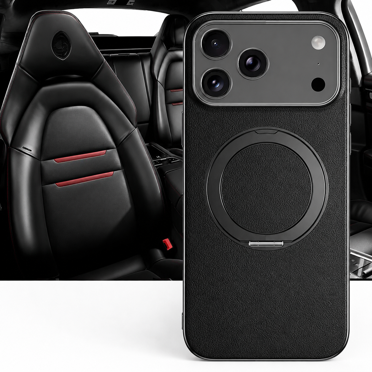 Premium iPhone Case MagSafe Compatible Camera Lens Protection Magnetic Leather Ring Holder Shockproof Back Cover Wireless Charging Protective Design