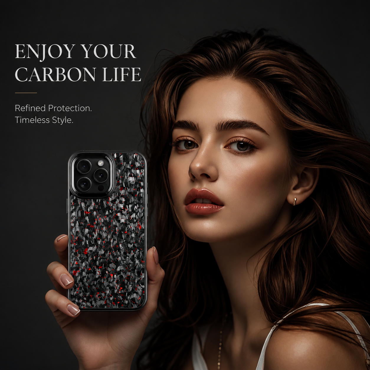 Premium iPhone Case MagSafe Compatible Camera Lens Protection Real Forged Carbon Fiber Cover Shockproof Dual Layer Full Coverage Metal Button Design