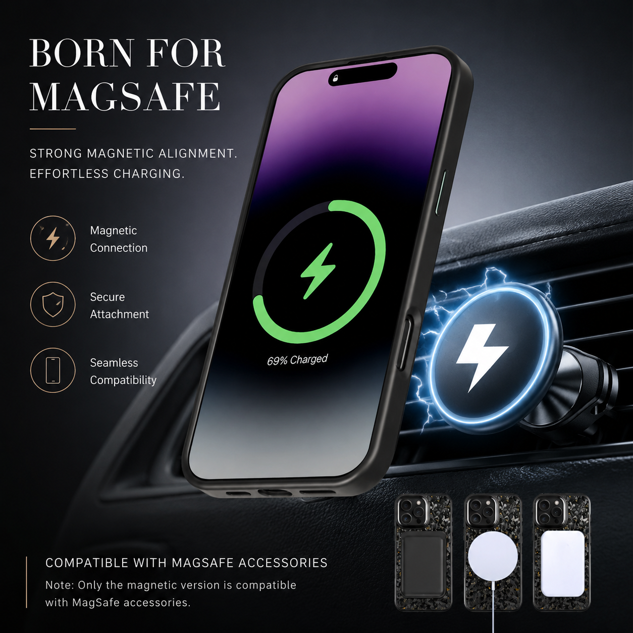 Premium iPhone Case MagSafe Compatible Camera Lens Protection Real Forged Carbon Fiber Cover Shockproof Dual Layer Full Coverage Metal Button Design