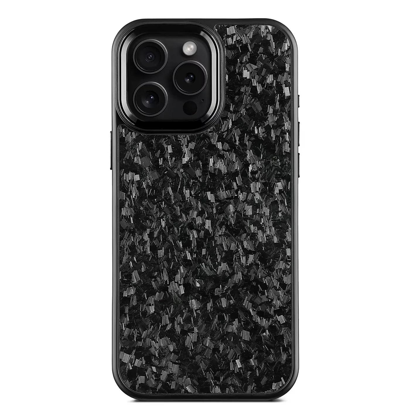 Premium iPhone Case MagSafe Compatible Camera Lens Protection Real Forged Carbon Fiber Cover Shockproof Dual Layer Full Coverage Metal Button Design