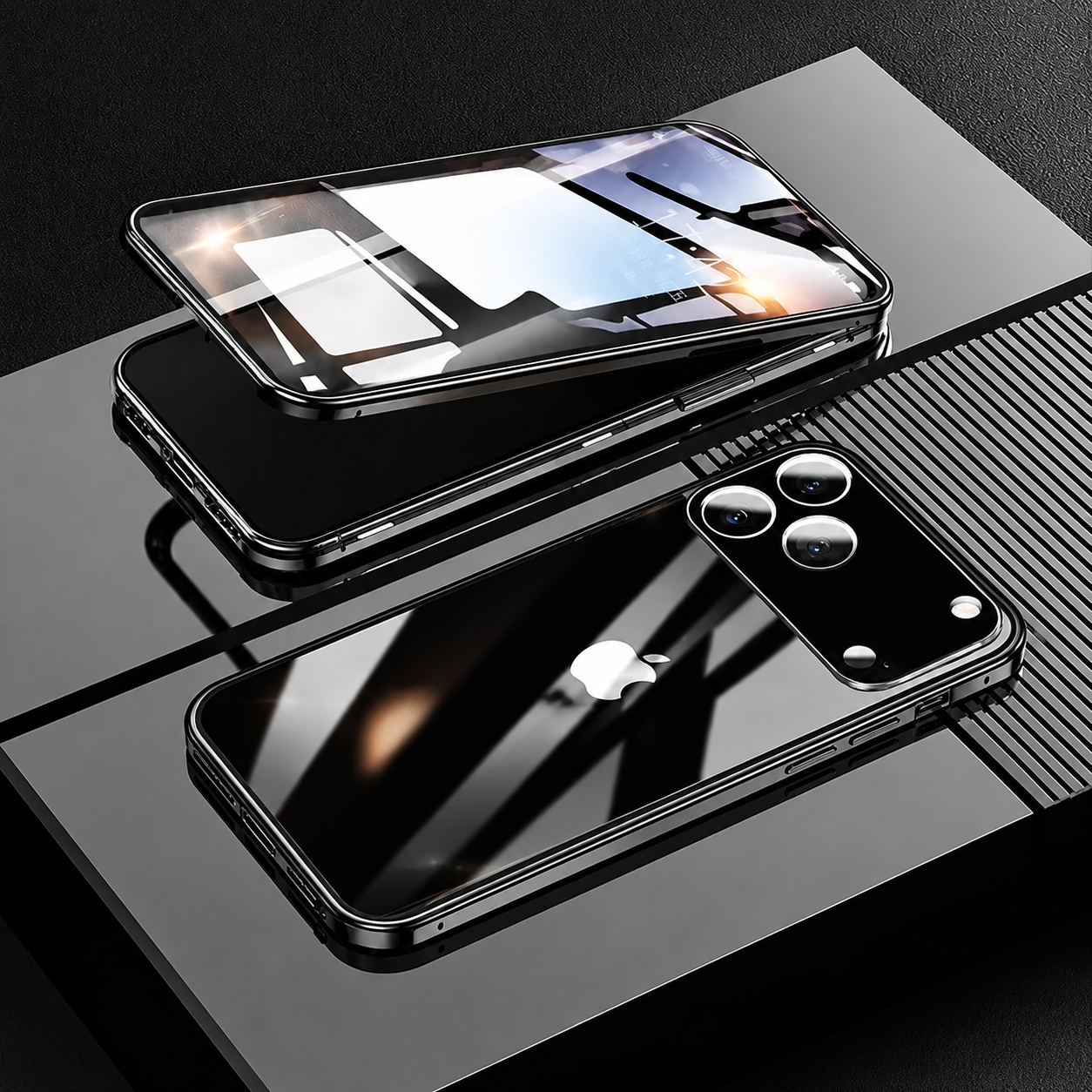 Premium iPhone Case MagSafe Compatible Camera Lens Protection Shockproof Cover Double Sided Magnetic Glass Aluminum Alloy Frame Full Protection Design