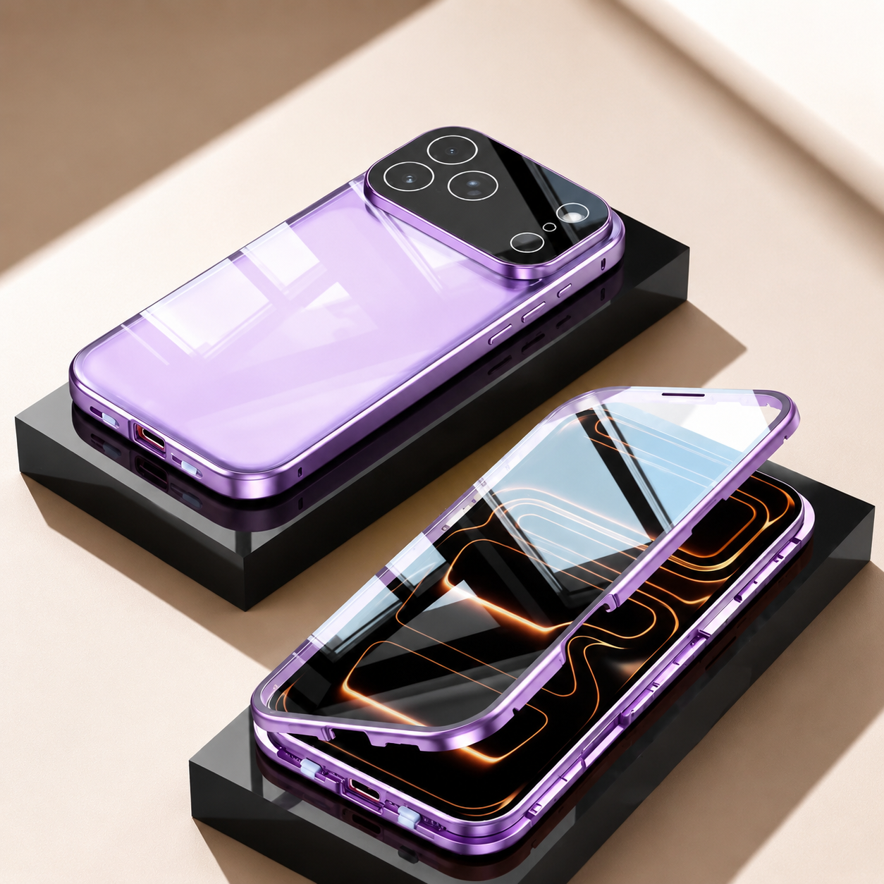 Premium iPhone Case MagSafe Compatible Camera Lens Protection Shockproof Cover Double Sided Magnetic Glass Aluminum Alloy Frame Full Protection Design