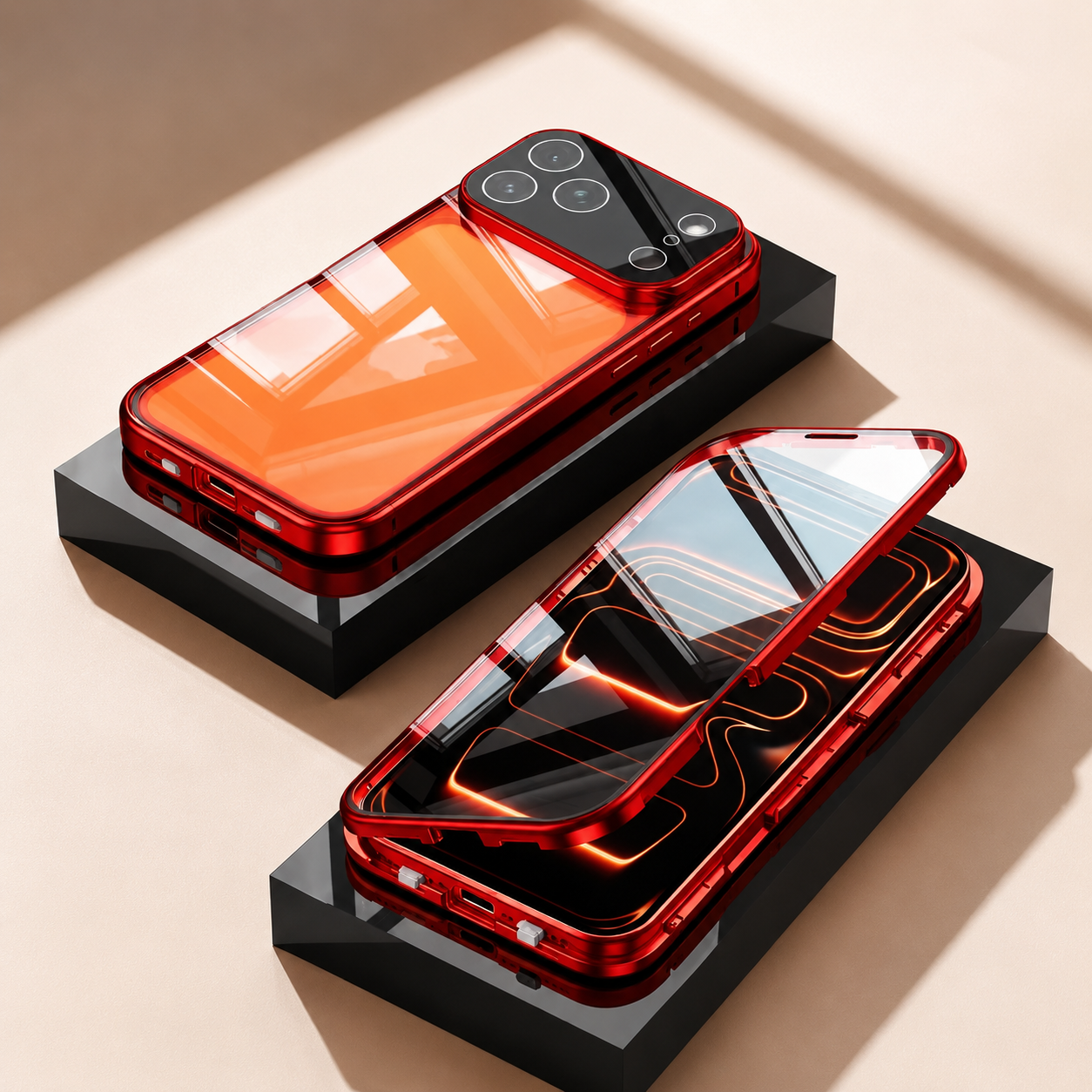 Premium iPhone Case MagSafe Compatible Camera Lens Protection Shockproof Cover Double Sided Magnetic Glass Aluminum Alloy Frame Full Protection Design