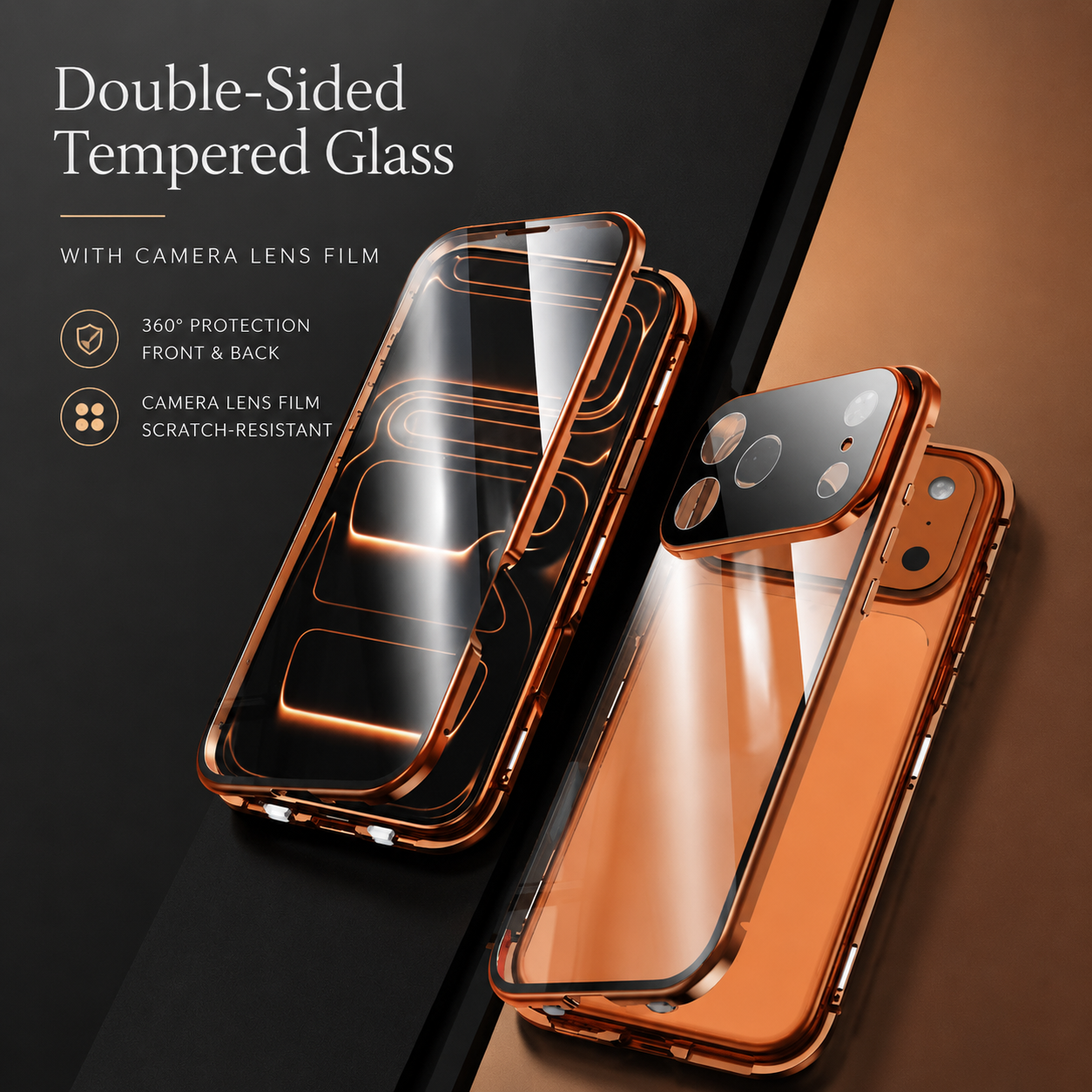 Premium iPhone Case MagSafe Compatible Camera Lens Protection Shockproof Cover Double Sided Magnetic Glass Aluminum Alloy Frame Full Protection Design