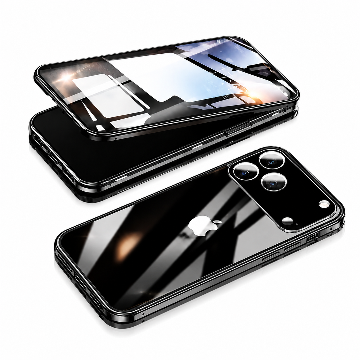 Premium iPhone Case MagSafe Compatible Camera Lens Protection Shockproof Cover Double Sided Magnetic Glass Aluminum Alloy Frame Full Protection Design
