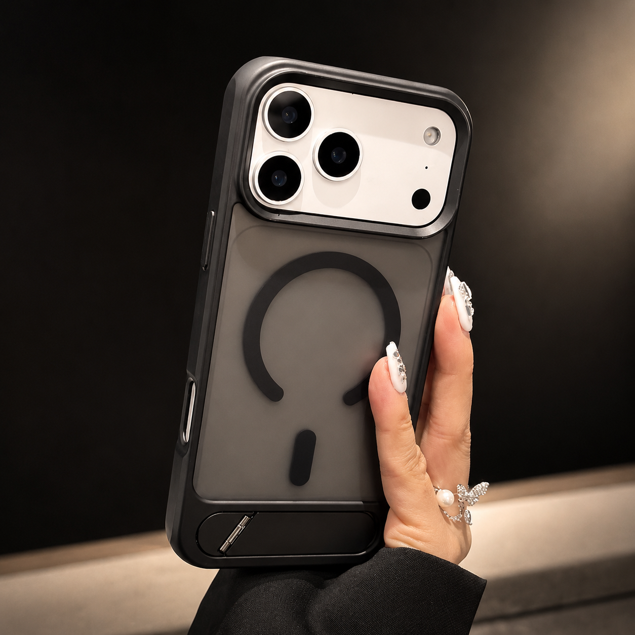 Premium iPhone Case MagSafe Compatible Camera Lens Protection Shockproof Cover Foldable Stand Holder Magnetic Wireless Charging Anti Fingerprint Design