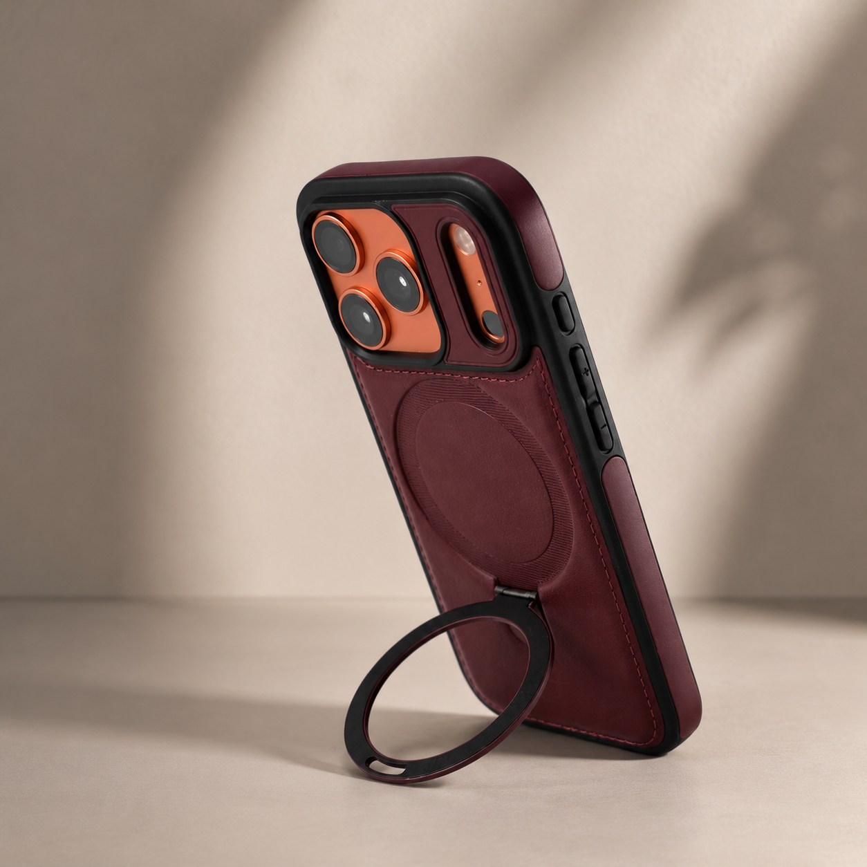Premium iPhone Case MagSafe Compatible Camera Lens Protection Shockproof Cover Retro Leather Magnetic Wireless Charging Invisible Kickstand Design