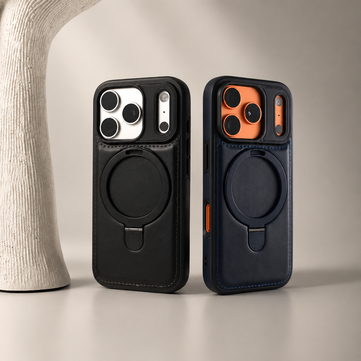 Premium iPhone Case MagSafe Compatible Camera Lens Protection Shockproof Cover Retro Leather Magnetic Wireless Charging Invisible Kickstand Design