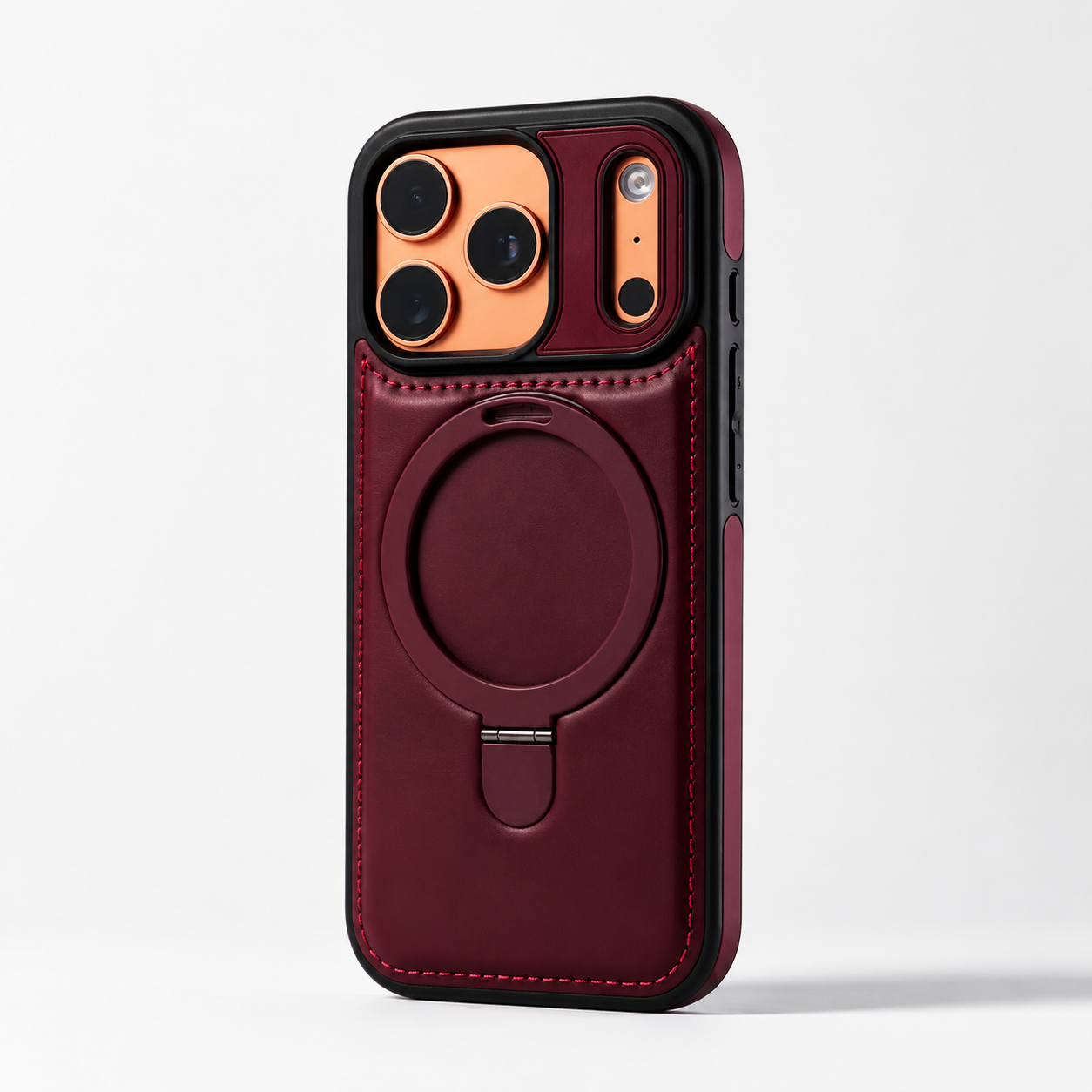 Premium iPhone Case MagSafe Compatible Camera Lens Protection Shockproof Cover Retro Leather Magnetic Wireless Charging Invisible Kickstand Design