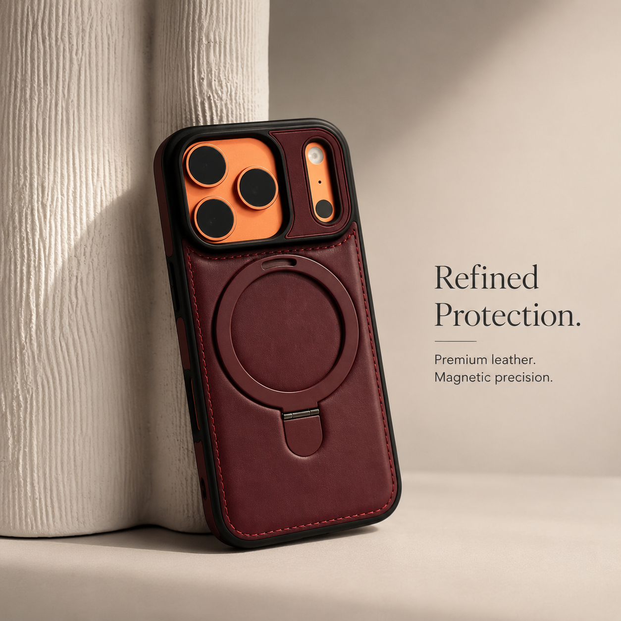 Premium iPhone Case MagSafe Compatible Camera Lens Protection Shockproof Cover Retro Leather Magnetic Wireless Charging Invisible Kickstand Design
