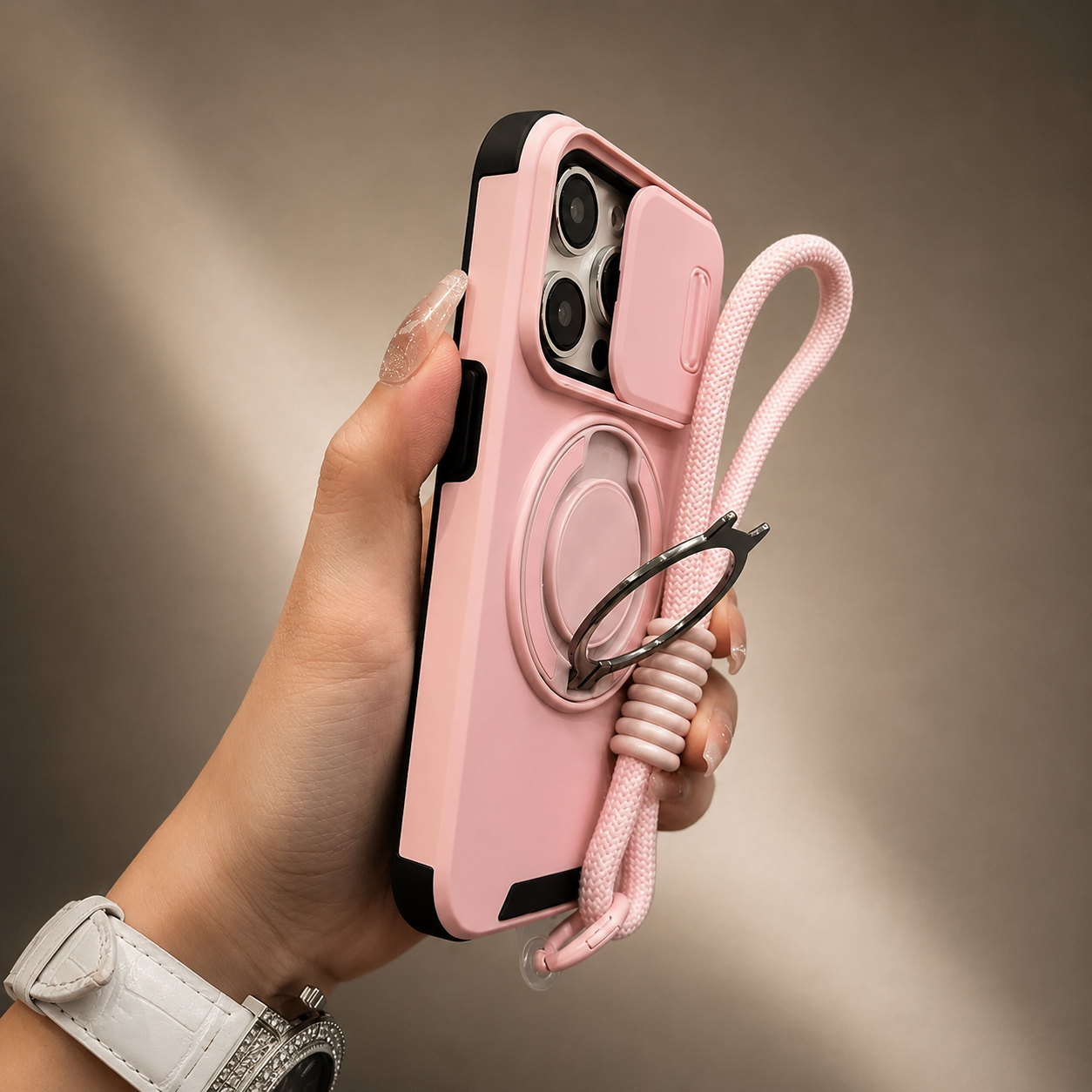 Premium iPhone Case MagSafe Compatible Camera Lens Protection Shockproof Cover Rugged Armor Magnetic Ring Stand Slide Lens Protection Anti Fingerprint Design