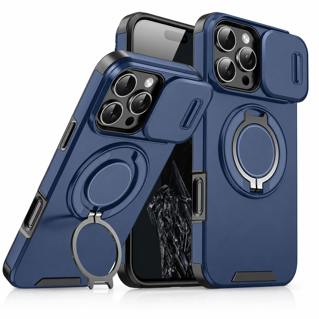 Premium iPhone Case MagSafe Compatible Camera Lens Protection Shockproof Cover Rugged Armor Magnetic Ring Stand Slide Lens Protection Anti Fingerprint Design