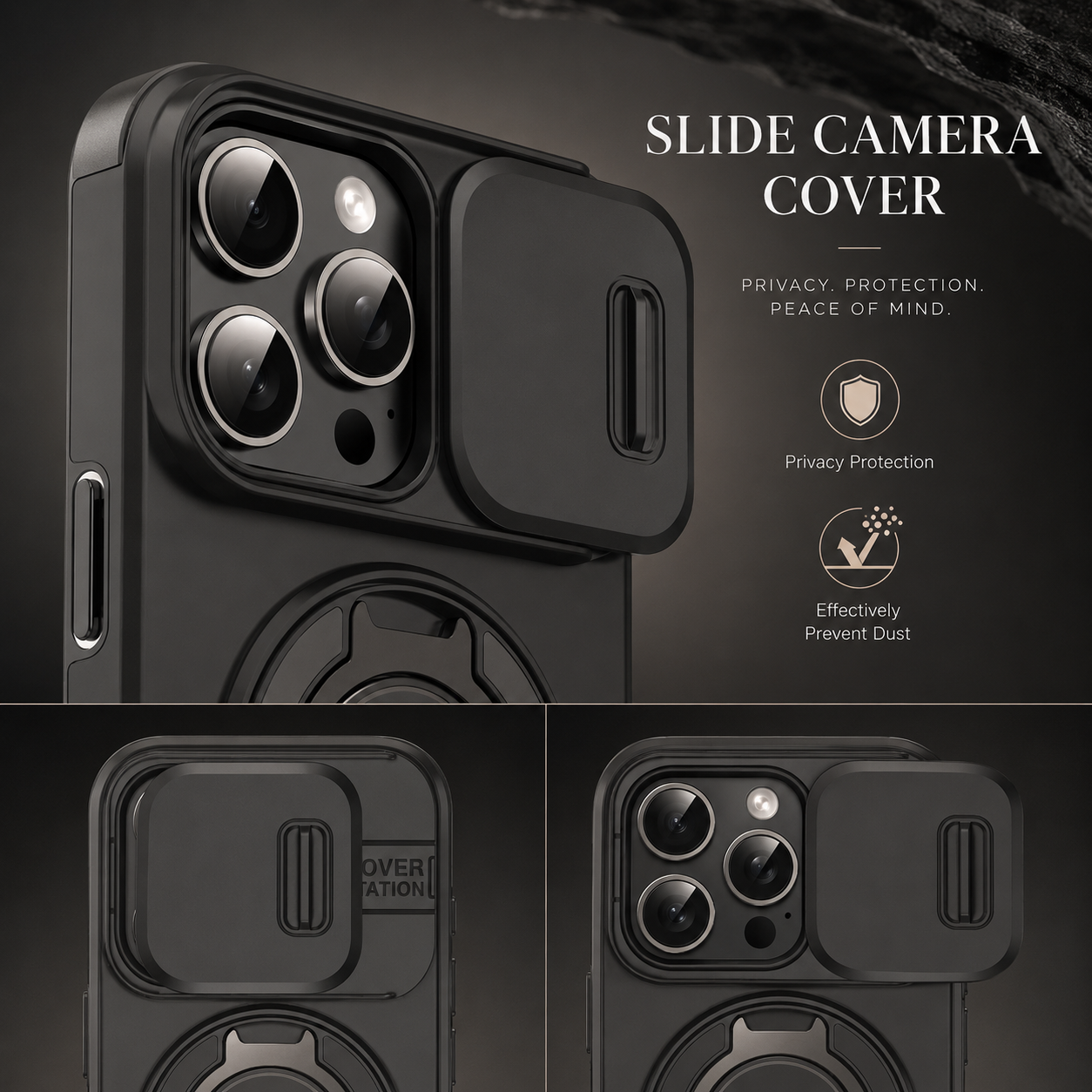 Premium iPhone Case MagSafe Compatible Camera Lens Protection Shockproof Cover Rugged Armor Magnetic Ring Stand Slide Lens Protection Anti Fingerprint Design