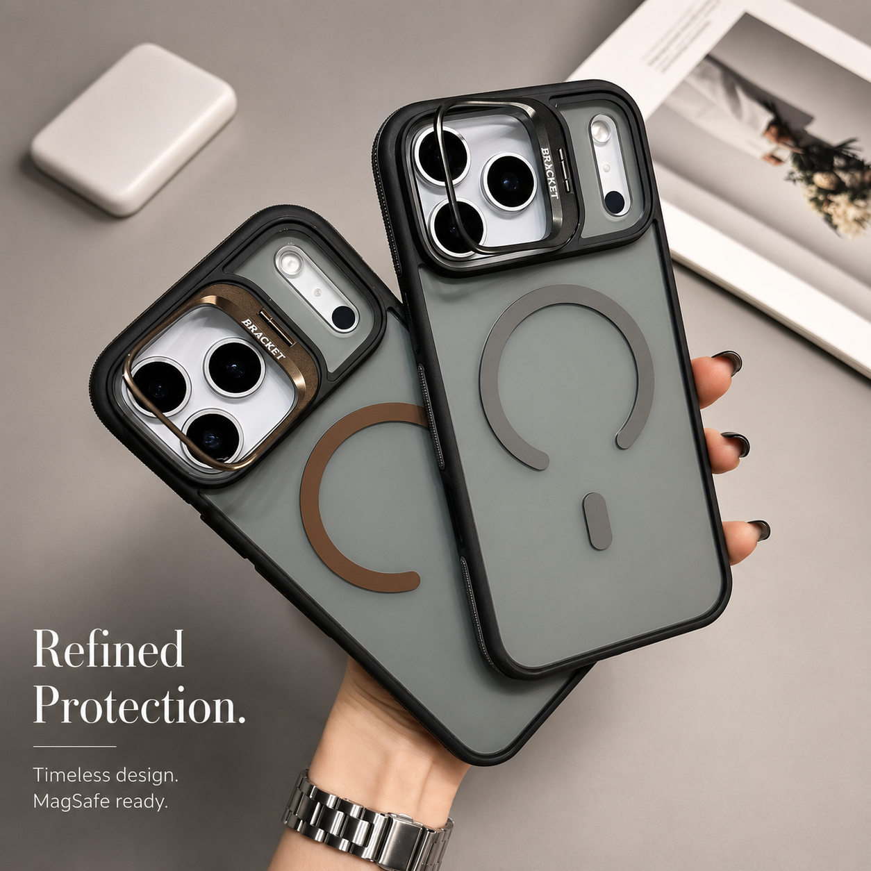Premium iPhone Case MagSafe Compatible Camera Lens Protection Shockproof Cover Transparent Matte Magnetic Kickstand Wireless Charging Armor Design
