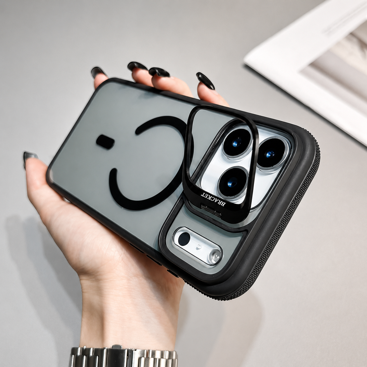 Premium iPhone Case MagSafe Compatible Camera Lens Protection Shockproof Cover Transparent Matte Magnetic Kickstand Wireless Charging Armor Design