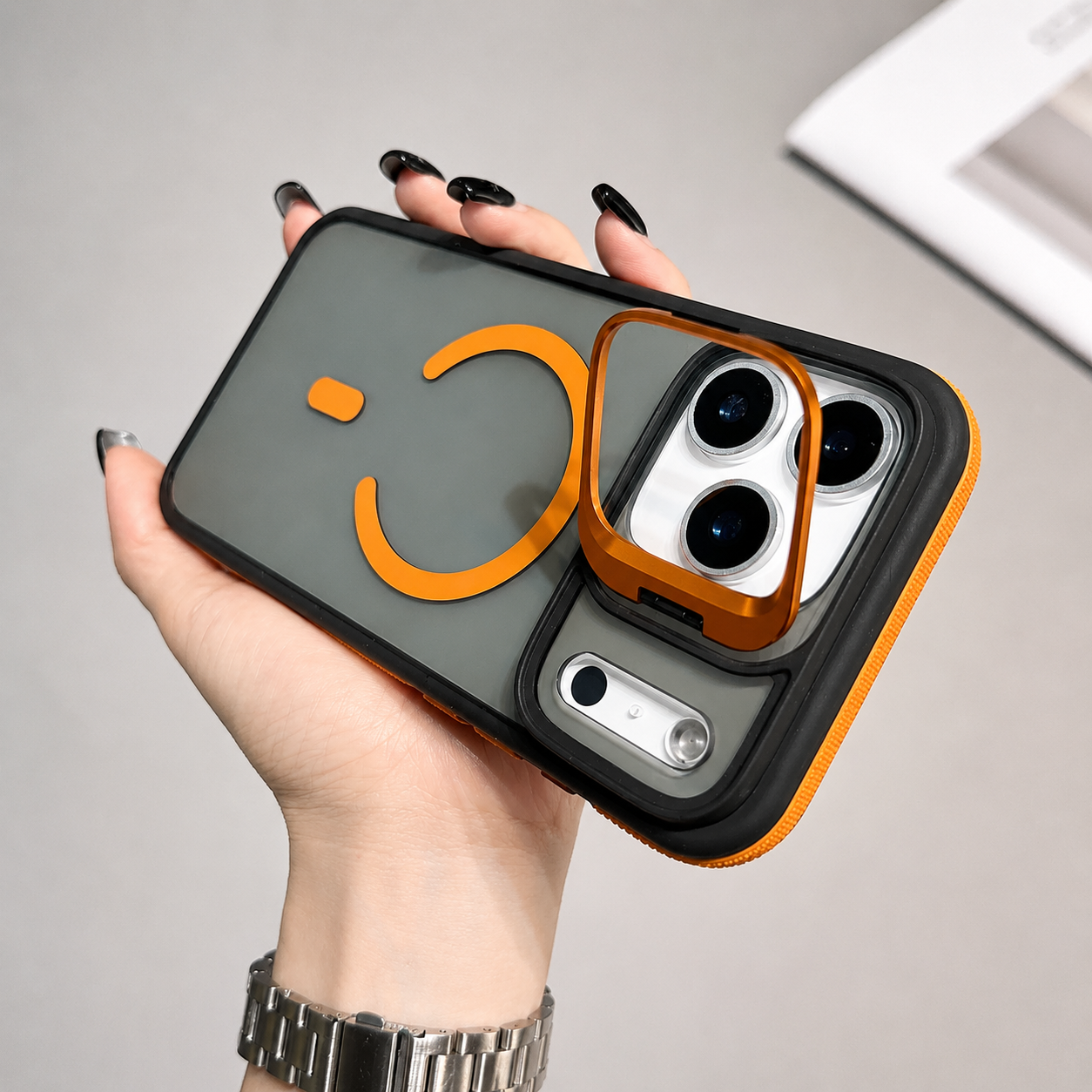 Premium iPhone Case MagSafe Compatible Camera Lens Protection Shockproof Cover Transparent Matte Magnetic Kickstand Wireless Charging Armor Design