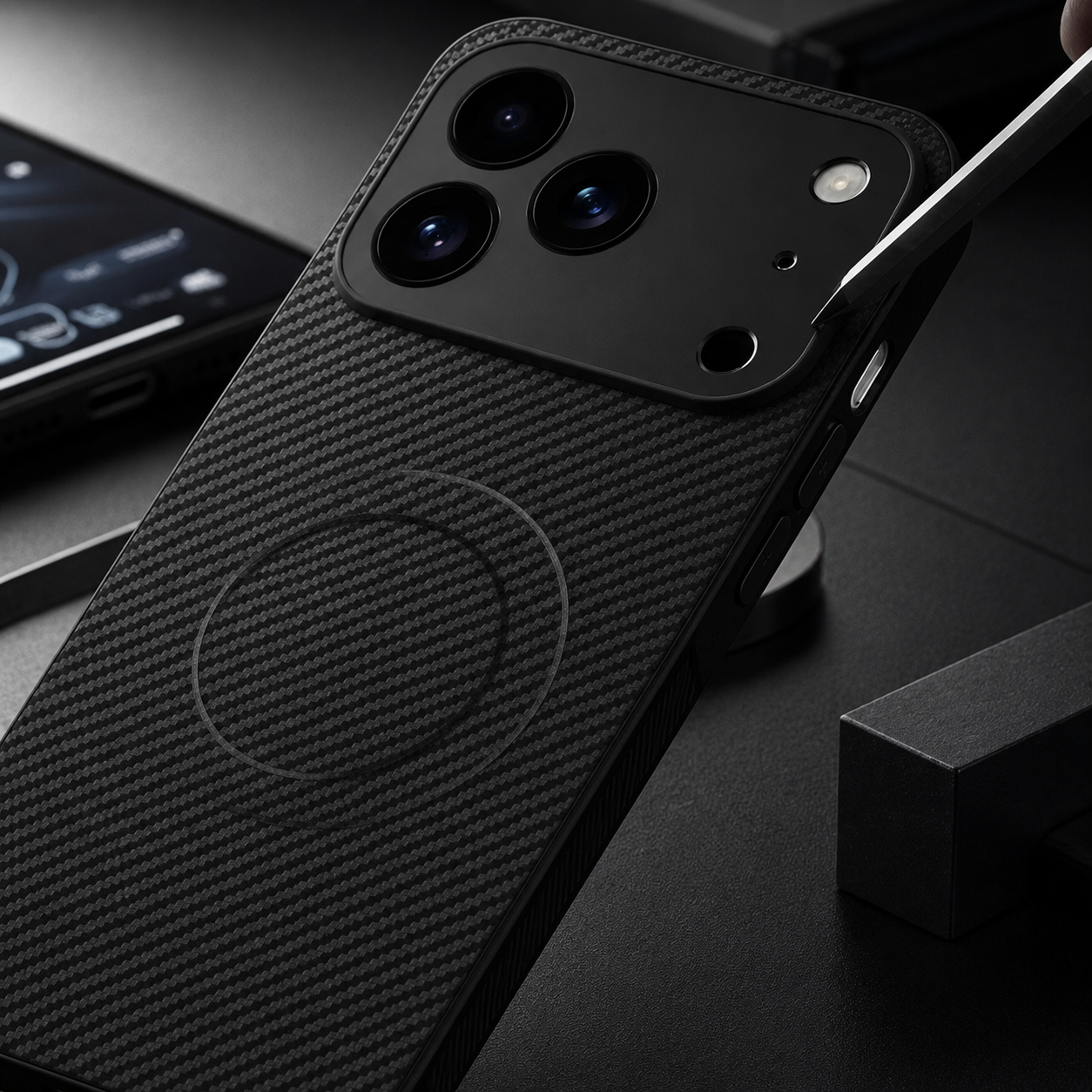 Premium iPhone Case MagSafe Compatible Camera Lens Protection Shockproof Protective Cover Carbon Fiber Magnetic Ultra Thin Design