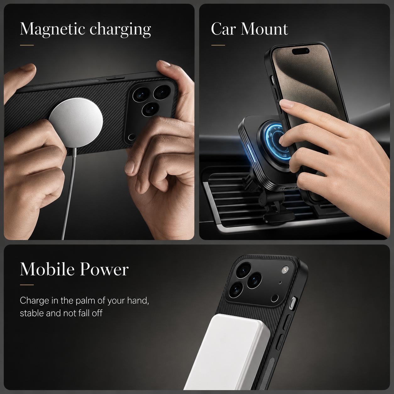 Premium iPhone Case MagSafe Compatible Camera Lens Protection Shockproof Protective Cover Carbon Fiber Magnetic Ultra Thin Design