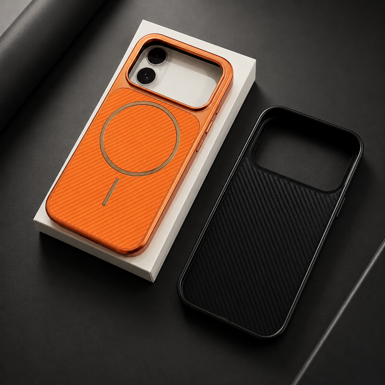 Premium iPhone Case MagSafe Compatible Camera Lens Protection Shockproof Protective Cover Carbon Fiber Wireless Charging Scratch Resistant Design