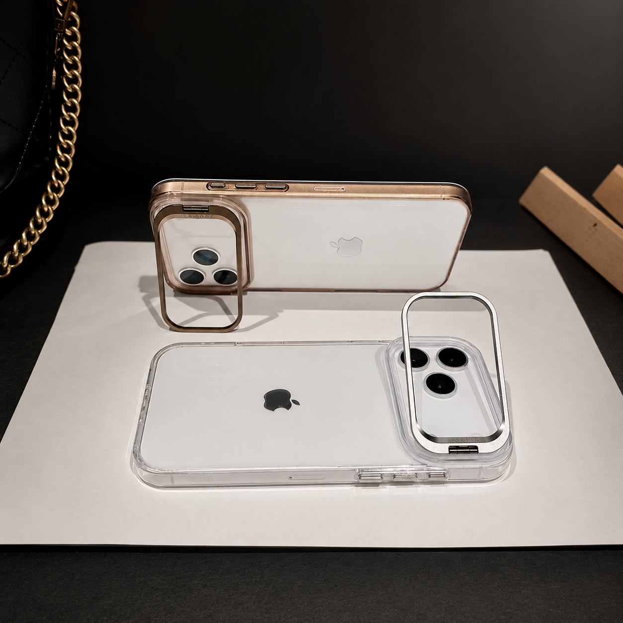 Premium iPhone Case MagSafe Compatible Camera Lens Protection Shockproof Protective Cover Crystal Clear Hard PC Magnetic Stand Design