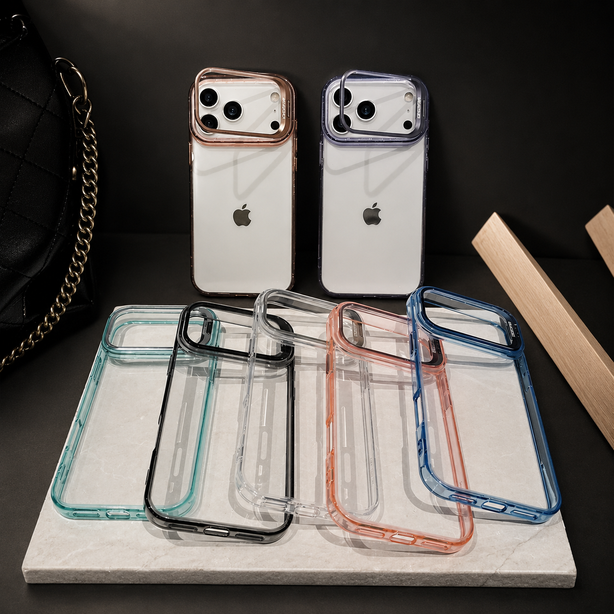 Premium iPhone Case MagSafe Compatible Camera Lens Protection Shockproof Protective Cover Crystal Clear Hard PC Magnetic Stand Design