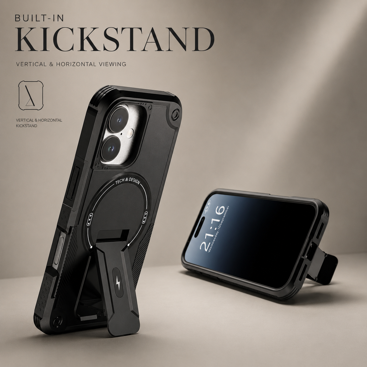 Premium iPhone Case MagSafe Compatible Camera Lens Protection Shockproof Protective Cover Kickstand Magnetic Wireless Charging Dual Layer Rugged Design