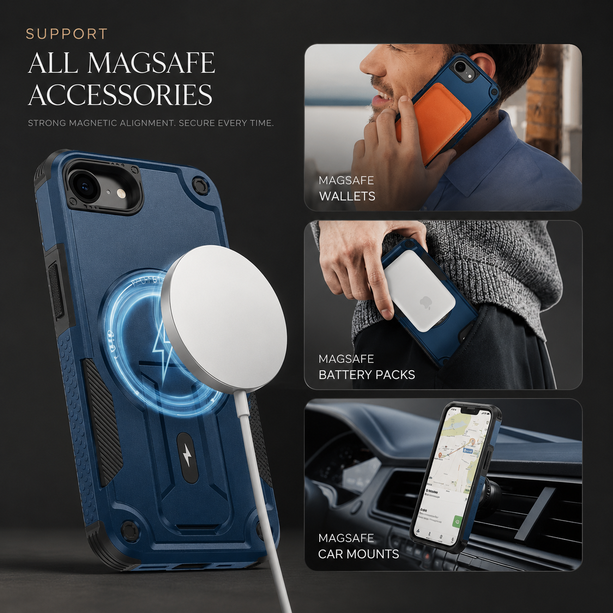 Premium iPhone Case MagSafe Compatible Camera Lens Protection Shockproof Protective Cover Kickstand Magnetic Wireless Charging Dual Layer Rugged Design