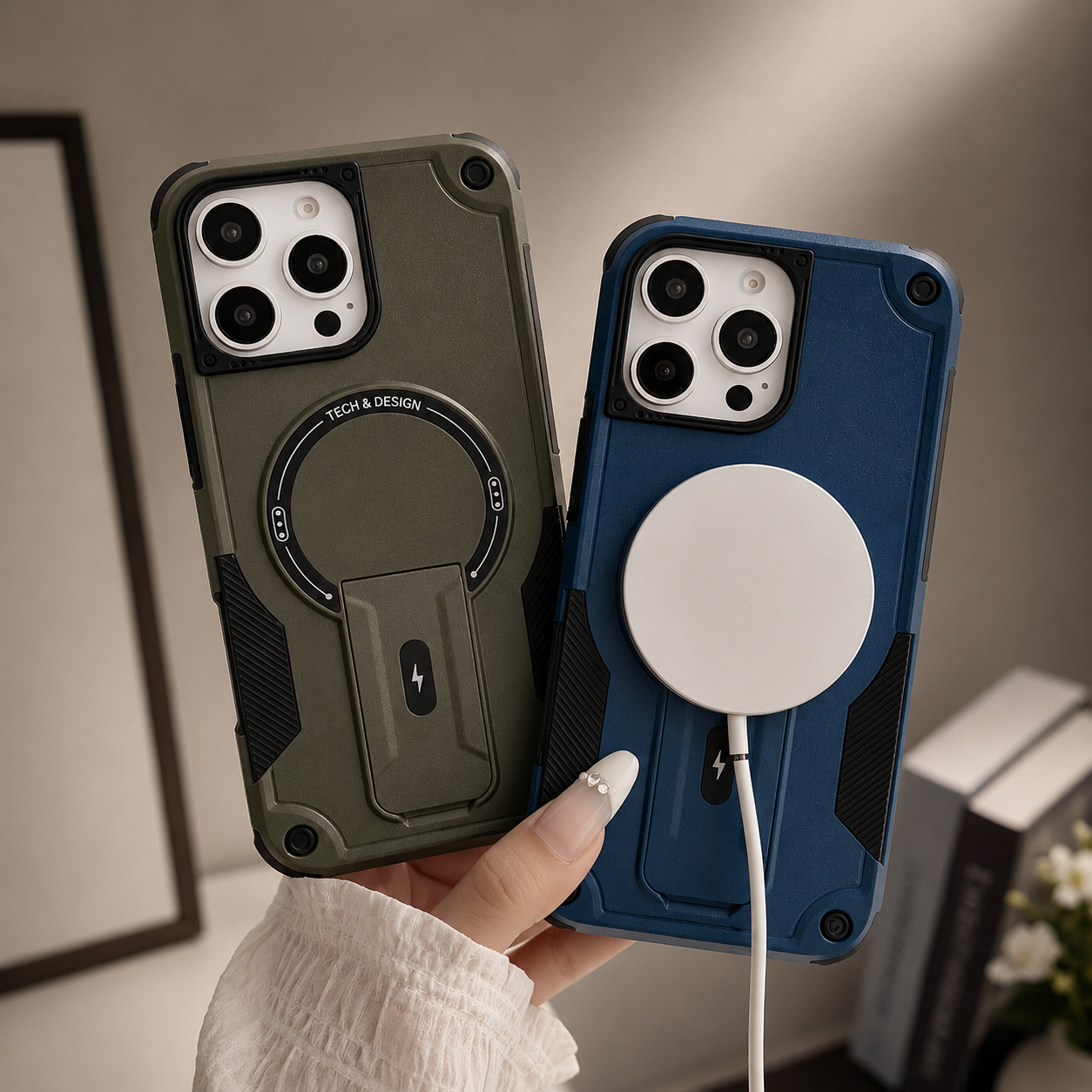 Premium iPhone Case MagSafe Compatible Camera Lens Protection Shockproof Protective Cover Kickstand Magnetic Wireless Charging Dual Layer Rugged Design