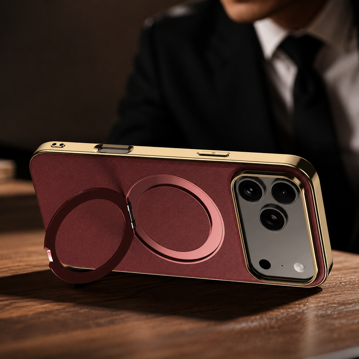 Premium iPhone Case MagSafe Compatible Camera Lens Protection Shockproof Protective Cover Leather Back Magnetic Ring Holder Full Coverage Design