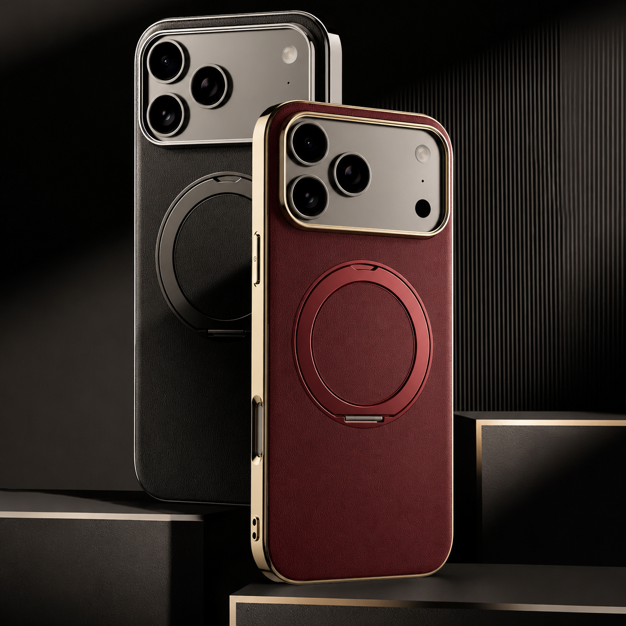 Premium iPhone Case MagSafe Compatible Camera Lens Protection Shockproof Protective Cover Leather Back Magnetic Ring Holder Full Coverage Design