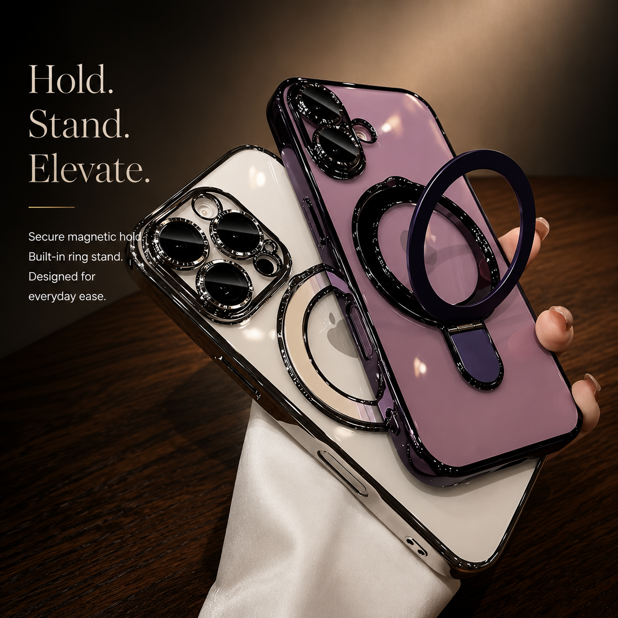 Premium iPhone Case MagSafe Compatible Camera Lens Protection Shockproof Protective Cover Magnetic Stand Anti Fingerprint Clear Acrylic Design