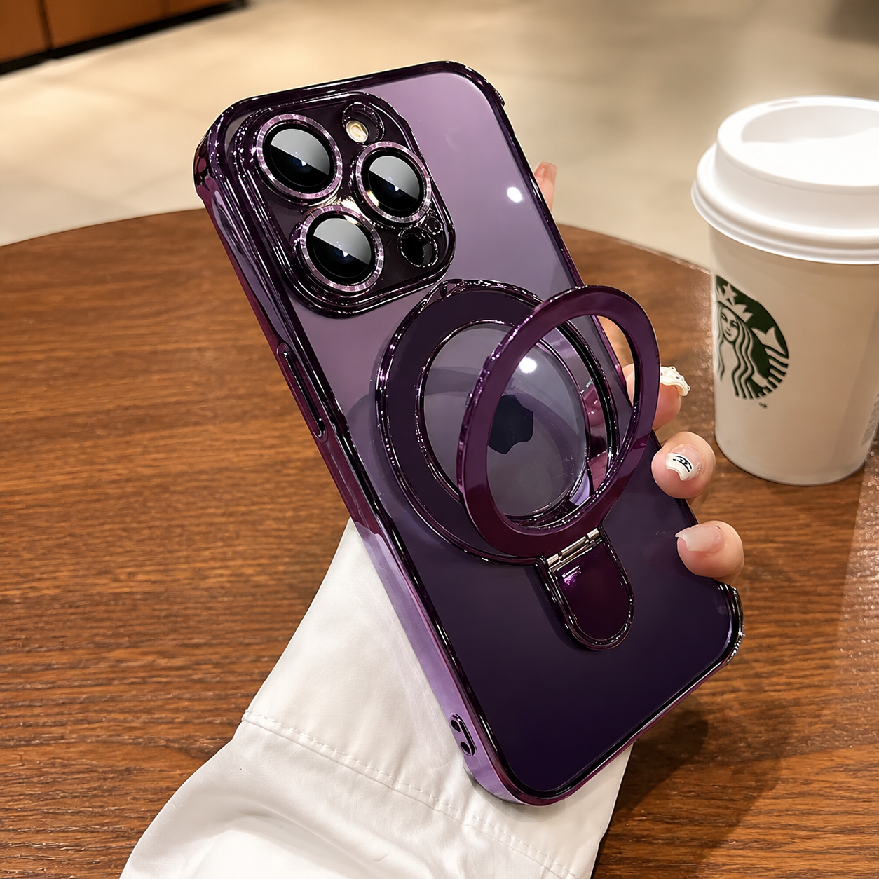 Premium iPhone Case MagSafe Compatible Camera Lens Protection Shockproof Protective Cover Magnetic Stand Anti Fingerprint Clear Acrylic Design