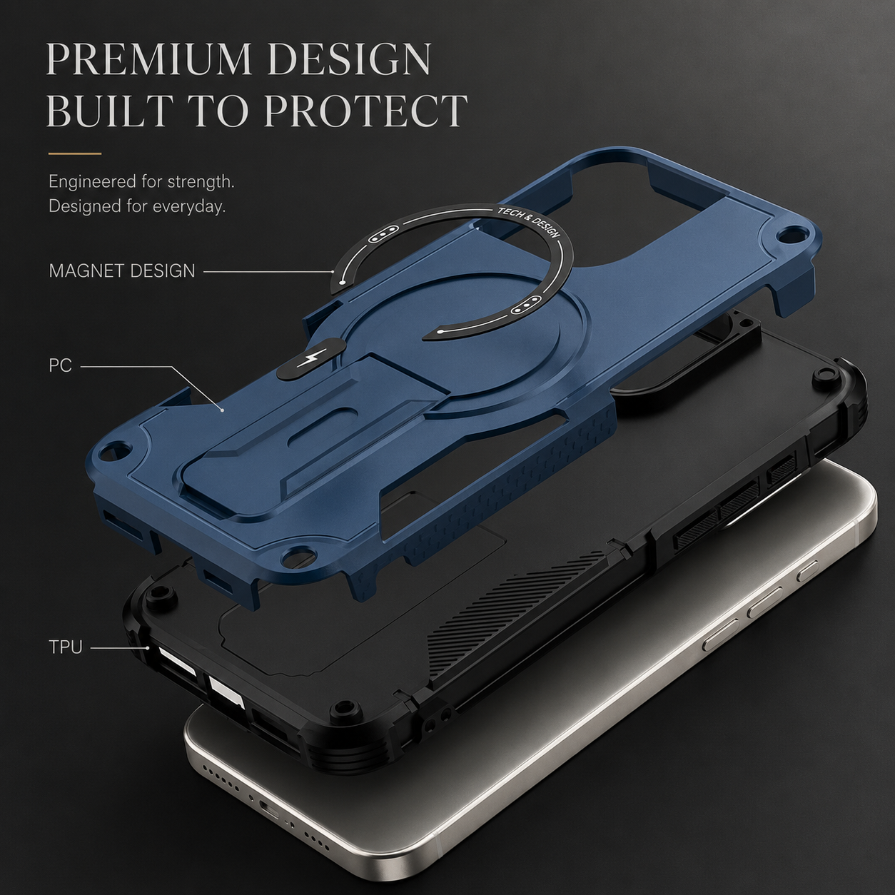 Premium iPhone Case MagSafe Compatible Camera Lens Protection Shockproof Protective Cover Magnetic Stand PC TPU Armor Anti Slip Design