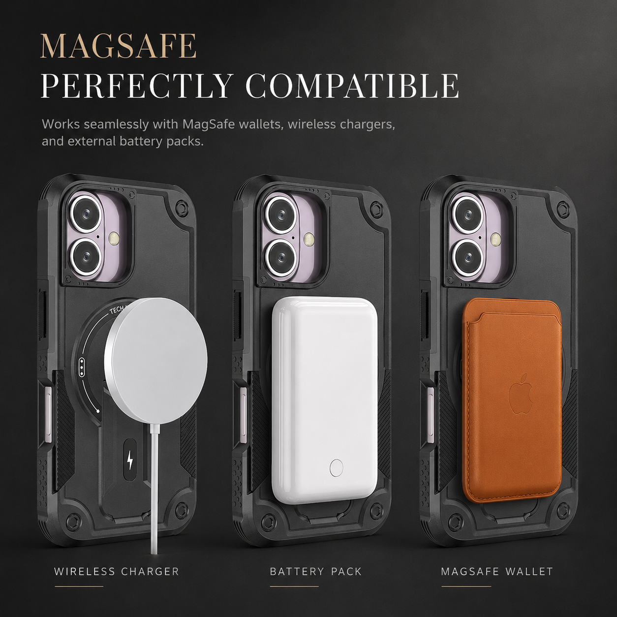 Premium iPhone Case MagSafe Compatible Camera Lens Protection Shockproof Protective Cover Magnetic Stand PC TPU Armor Anti Slip Design
