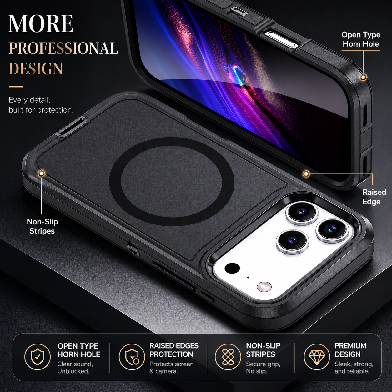 Premium iPhone Case MagSafe Compatible Camera Lens Protection Shockproof Protective Cover Magnetic Wireless Charging Rugged PC TPU Defender Design