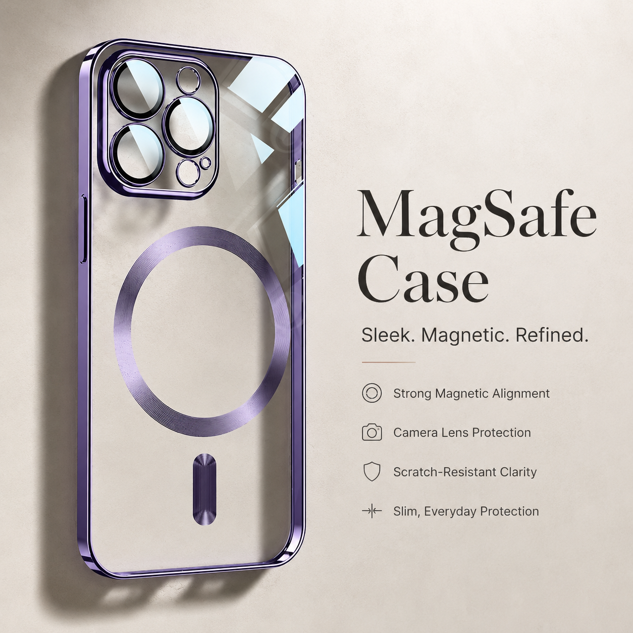 Premium iPhone Case MagSafe Compatible Camera Lens Protection Shockproof Protective Cover Transparent Acrylic Hard Back Scratch Resistant Design