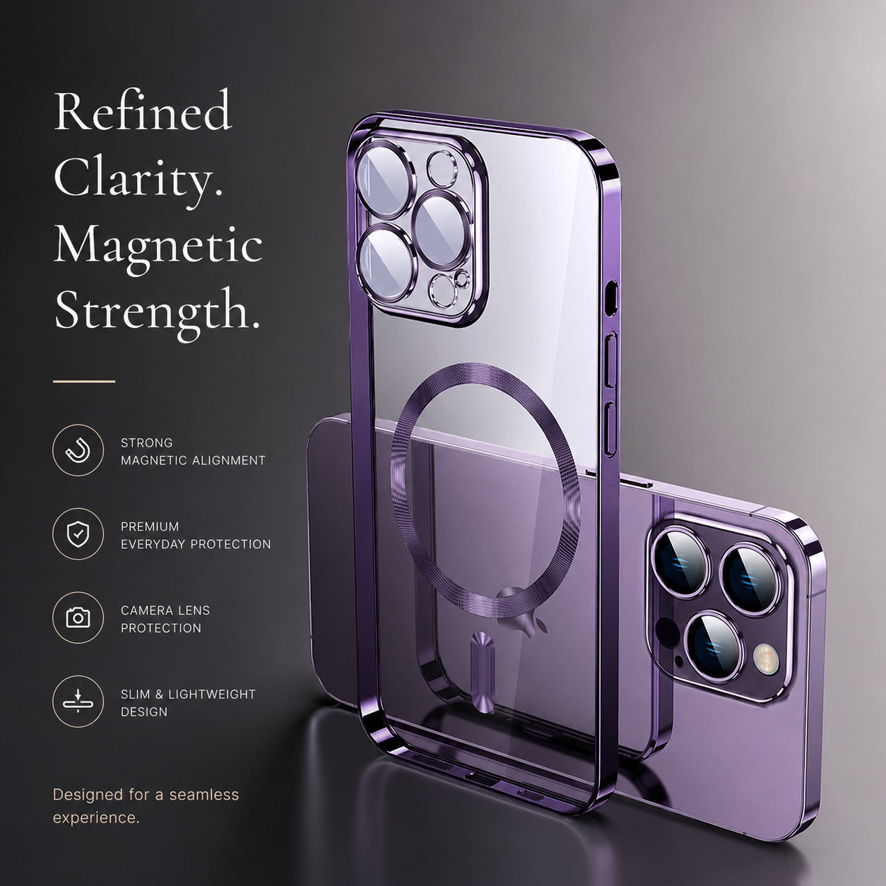 Premium iPhone Case MagSafe Compatible Camera Lens Protection Shockproof Protective Cover Transparent Acrylic Hard Back Scratch Resistant Design