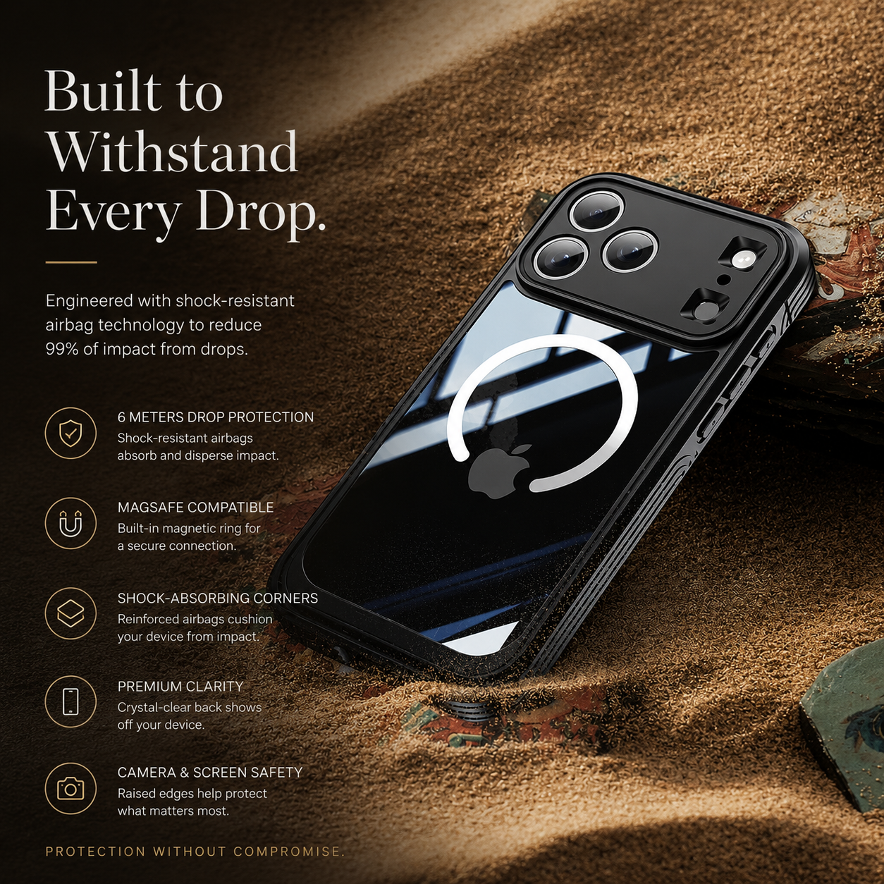 Premium iPhone Case MagSafe Compatible Camera Lens Protection Shockproof Protective Cover Transparent Full Body Magnetic Wireless Charging Design
