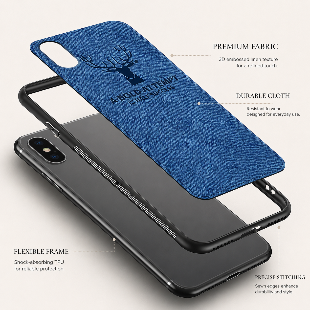 Premium iPhone Case MagSafe Compatible Canvas Texture Protective Cover Camera Lens Protection Shockproof Deer Design Bumper Frame Slim Design