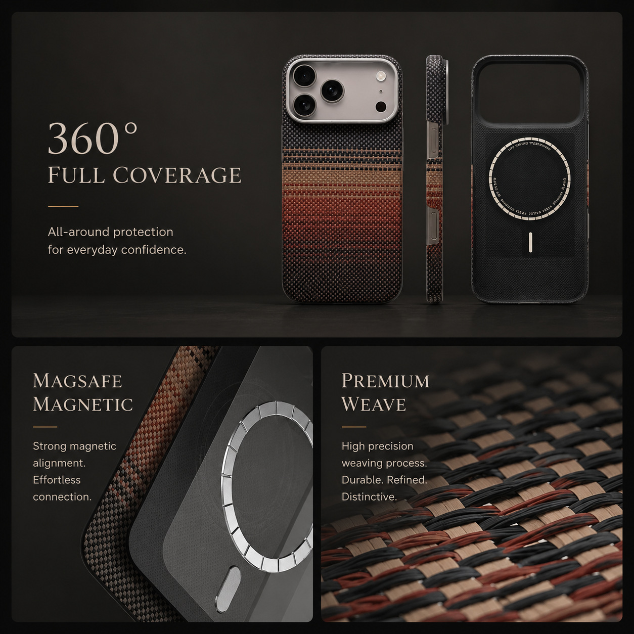 Premium iPhone Case MagSafe Compatible Carbon Fiber Aramid Cover Shockproof Anti Fingerprint Non Slip Grip Lightweight Durable Protective Case