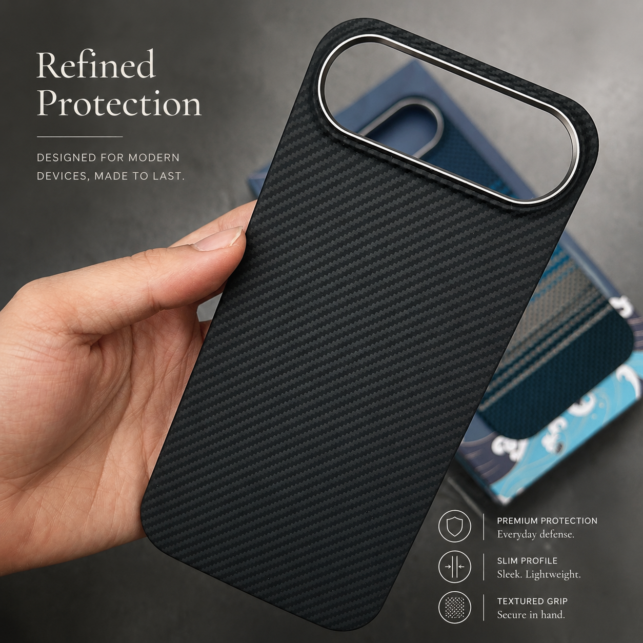 Premium iPhone Case MagSafe Compatible Carbon Fiber Aramid Kevlar Armor Cover Ultra Thin Protective Matte Finish Anti Scratch Non Slip Full Coverage