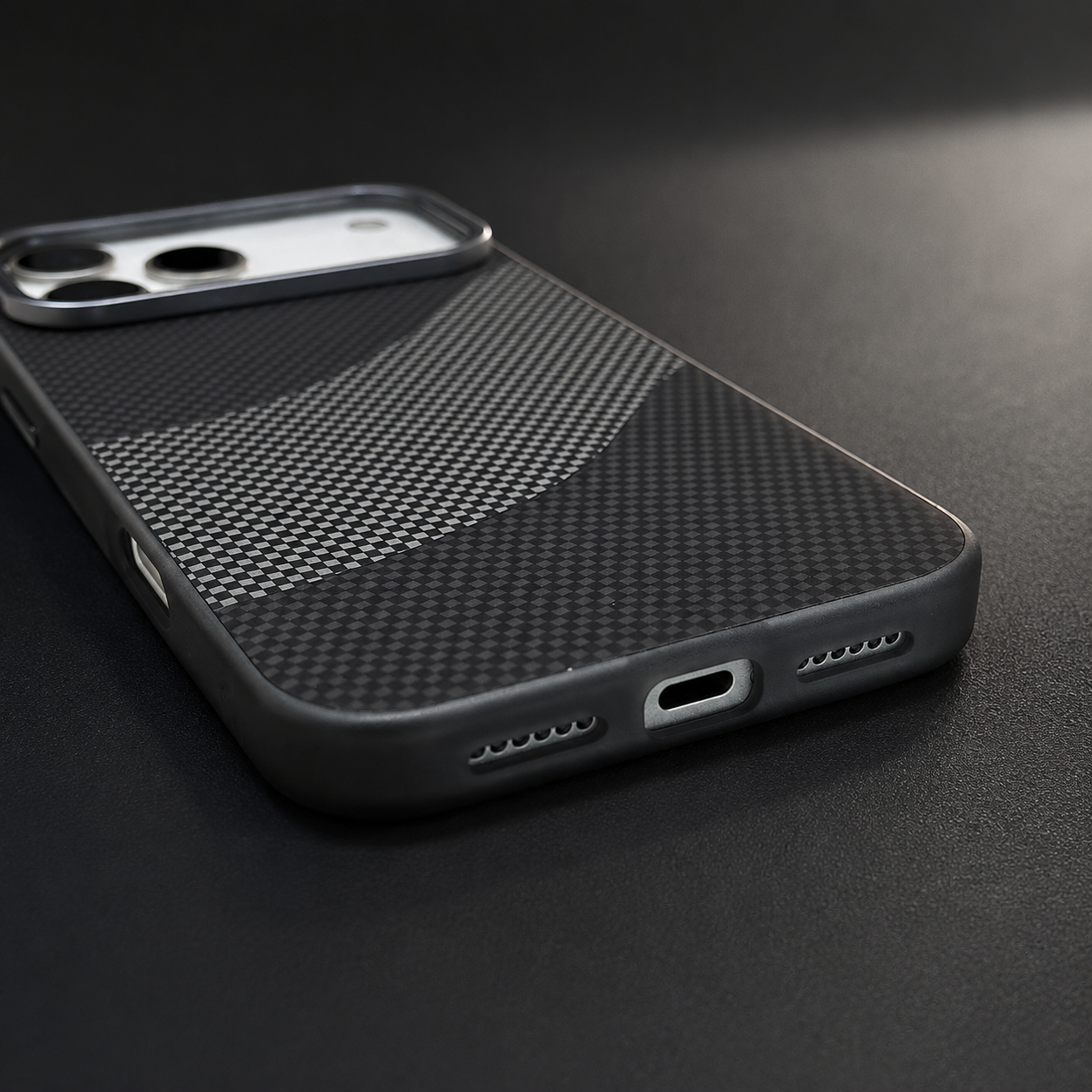 Premium iPhone Case MagSafe Compatible Carbon Fiber Armor with Alloy Lens Protection, Shockproof Non Slip Full Coverage PC Construction, Durable Design